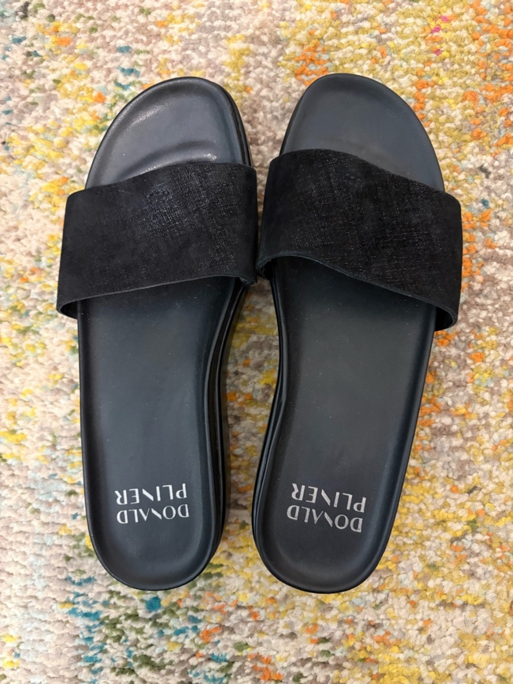Donald J. Pliner Black Slide Sandals with Wide Suede Strap